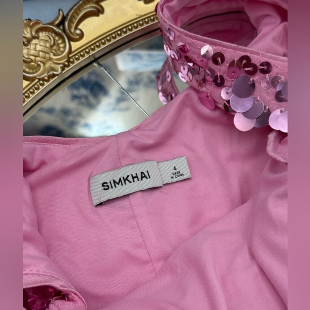 🆕 SIMKHAI 🧿 NWOT Bex Sequined Embellished Maxi Dress, Sorbet Pink- Sz US 4 - Picture 14 of 14